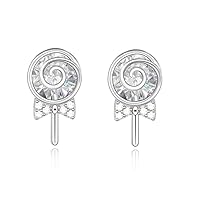 Cute Lollipop Candy Earrings for Women Girls 925 Sterling Silver Cubic Zirconia Hypoallergenic Pierced Cartilage Tragus Post Pin Dainty Christmas Easter Holiday Birthday Jewelry Gifts