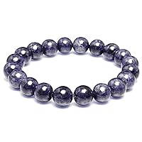 Unisex Bracelet 10mm Natural Gemstone Blue Sapphire Round shape Smooth cut beads 7 inch stretchable bracelet for men & women. | STBR_02227