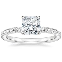 10K Solid White Gold Handmade Engagement Ring 1.0 CT Radiant Cut Moissanite Diamond Solitaire Wedding/Bridal Ring Set for Women/Her Proposes Rings