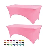 Table Covers for 6 Foot Tables 2 Pack, Spandex Table Covers 6ft, Hot Pink Table Cloths Rectangle 6ft for Events, Wedding, Banquets & Parties