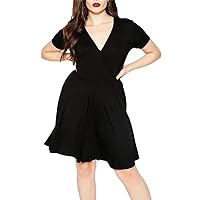 Women Plus Size Sexy V-Neck A-Line Dress Short Sleeve Lapel Fit Flare Dress