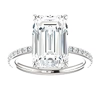 10 CT Emerald Cut Solitaire Moissanite Engagement Rings, VVS1 4 Prong Irene Knife-Edge Silver Wedding Ring, Woman Gift Promise Gift