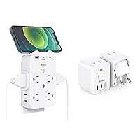 Outlet Extender with Top Phone Holder + Foldable European Travel Plug Adapter