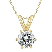 SZUL Certified 6 Prong Natural Diamond Solitaire Pendant Available in 14K White or Yellow Gold (3/4 ct - 1 ct)