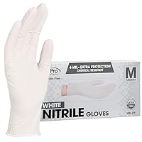 ForPro Professional Collection Disposable Nitrile Gloves, Chemical Resistant, Powder-Free, Latex-Free, Non-Sterile, Food Safe, 4 Mil, White, Medium, 100-Count