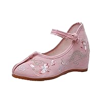 Butterfly Embroidered Women 3Cm Hidden Platform Shoes Jacquard Old Beijing Shoes for Elegant Ladies Comfortable Pink 5