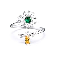 Amazing Bee with Daisy Flowers Adjustable Spinner Ring Engagement Party Open Ring for Women Teen Girls Birthday Gifts, Size 5.5-11