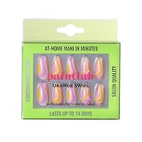 PaintLab Press On Nails, 24 Piece Fake Nails Kit Plus Nail Glue, Nail File, Prep Pad and Cuticle Stick, Gel Nail Kit for Women and Girls, Almond, Orange Swirl Almond
