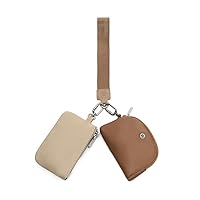 Mini Zip Around Wristlet Wallet for Women Detachable Dual Pouch Wristlet Portable Coin Pocket Keychain Small Purse (Khaki+Brown)
