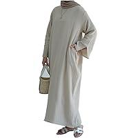 MedeShe Women's 100% Cotton Oversize Casual Long Dresses with Pockets Comfortable Abaya