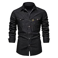 Spring US Size Cotton Long Sleeve Denim Shirts Men' Casual Solid Color Pocket Men Streetwear