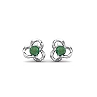 4 mm Round Emerald Birthstone Gemstone 925 Sterling Silver Prong Set Stud Earrings Jewelry for Women