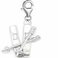 Snow Skis and Poles Clip On Pendant for European Charm Jewelry with Lobster Clasp