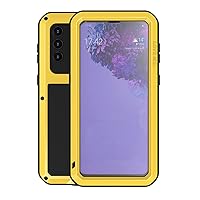 LOVE MEI for Samsung Galaxy S21 Plus Case, Outdoor Heavy Duty Rugged Full Body Protection Case Military Armor Bumper Aluminum Metal Shockproof Case with Tempered Glass for Galaxy S21 Plus 5G (Yellow)