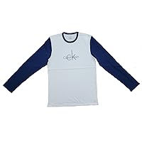 Calvin Klein Men's Long Sleeve Sleepwear Shirt - NP23050 (White/Blue, Large)