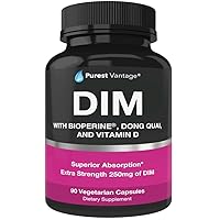 Pure DIM Supplement 250mg Diindolylmethane Plus BioPerine and Dong Quai - Hormone Balance Support for Women and Men, Menopause & Estrogen Support - 90 Vegetarian Capsules