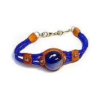 Round Glass Bead Cat's Eye Cabochon Braided Dyed Leather Bracelet - Womens Fashion Handmade Jewelry Boho Accessories