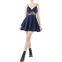 Womens Juniors Lace Inset Mini Cocktail and Party Dress Blue 13