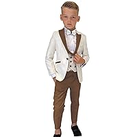 Kids Tuxedo Suits for Boys Jacquard 3 Piece Slim Fit Dress Clothes Wedding Dinner Blazer Vest Pants