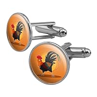 Rooster of Awesomeness Chicken Round Cufflink Set Silver Color