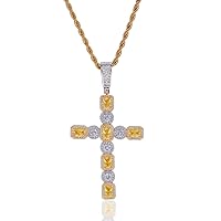 Hip Hop Cross CZ Pendant Iced Out Chain 18K Gold Plated Necklace for Men Women