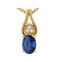 Tommaso Design Oval 7x5mm Genuine Sapphire Pendant Necklace 14kt Gold