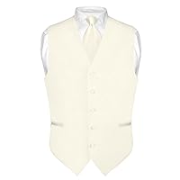 Men's Dress Vest & NeckTie Solid CREAM Color Neck Tie Set for Suit or Tuxedo