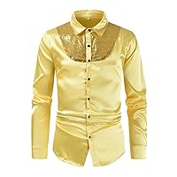 Shiny All Over Men's Silk Satin Smooth Shirt Sequins Tuxedo Shirt Party Stage Show Shiny Disco Shirt Costume
