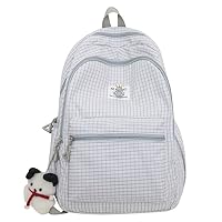 Cute Backpack for Women Kawaii Y2K Plaid Checkerboard Harajuku Hiking Travel Aesthetic Rusksack Daypack (grey)