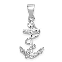 925 Sterling Silver Polished Flat back CZ Cubic Zirconia Simulated Diamond Nautical Ship Mariner Anchor Pendant Necklace Jewelry for Women