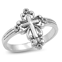 CHOOSE YOUR COLOR Sterling Silver Victorian Style Cross Ring