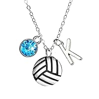 Personalized Love Volleyball Charm Necklace with Birthstone and Letter Charm, Perfect Volleyball Gifts for Volleyball Players
