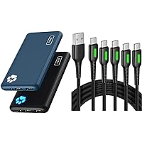INIU 10000mAh Portable Charger, USB C Power Bank - 2 Pack & USB C Charging Cable, 5 Pack 3.1A Fast Charging, Nylon Braided