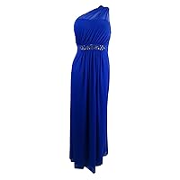 Adrianna Papell Womens Sheer Overlay One Shoulder Evening Dress Blue 2