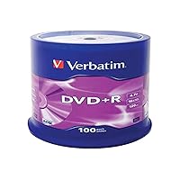 Verbatim DVD+R - 4.7GB 16X Burn Speed with Long Life and Scratch Protection - Pack of 100 Spindle - Matte Silver