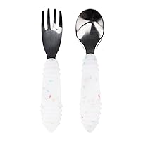 Bumkins Toddler Utensils, Kids Size Fork and Spoon Set, Silicone and Stainless-Steel Training Silverware, Angled Forks/Sporks Feeding, Children Hold Learning to Eat, 18 Mos Up, Vanilla Sprinkles
