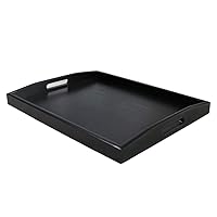 Serving Tray Black Large Food Tray Breakfast Tray Wood Butler Tray with Handle 17.77 x 13.72 x 1.78