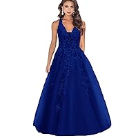 V Neck Lace Applique Prom Party Dresses A Line 2023 Sheer Back Formal Evening Gown