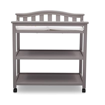 Delta Children Bell Top Changing Table with Wheels and Changing Pad, Greenguard Gold Certified, Grey