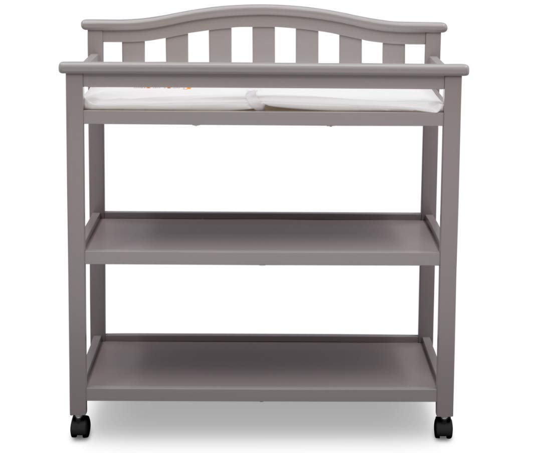 Delta Children Bell Top Changing Table with Wheels and Changing Pad, Greenguard Gold Certified, Grey, 1 Count (Pack of 1)