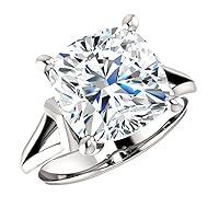 Moissanite Engagement Ring, 5.0 CT Cushion Cut, White Gold, Colorless VVS1 Clarity