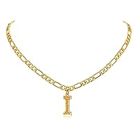 FOCALOOK Initial Necklaces Gold Plated Letter A-Z Pendant Alphabet Jewellery for Women Men, Adjustable Figaro Chain 16
