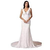 Lace Boho Wedding Dresses for Bride 2024 Mermaid V Neck Long Beach Bridal Dress Vintage Bohemian Wedding Gown