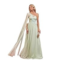 Women Chiffon Evening Dress Sexy Cape Sleeves V-Neck Applique Wedding Party Formal Prom Gown