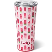 Swig Life 22oz Tumbler, Insulated Coffee Tumbler with Lid, Cup Holder Friendly, Dishwasher Safe, Stainless Steel, Large Travel Mugs Insulated for Hot and Cold Drinks (Melon Pop)