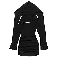 Gothic Cosplay Bodycon Dresses Long Sleeve Crop Blouses 2 Set Women Partywear Punk Dresses Women Two Dress S