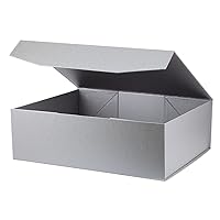 Upgrade 1Pcs Silver Grey Extra Large Gift Box with Lid,16.5 x13 x5 Inches, Hard Magnetic Gift Boxes for Presents Wedding Dress Box Storage,Reusable Foldable Bridesmaid Proposal Box