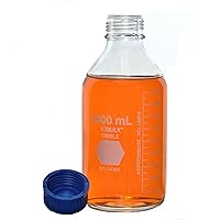 Kimble 14395-2000 Borosilicate Glass GL-45 Media/Storage Bottle With Blue Polypropylene Screw Thread Cap, 2000mL (Case of 4)
