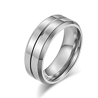 Ahloe Jewelry Titanium Rings For Men Men's Wedding Bands Silver Stainless Steel Engagement Ring High Polish Groove Gold Silver Size 7-12