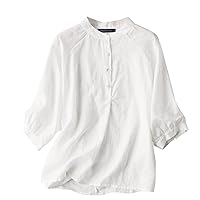 Women's Vintage Linen Blouse Summer Short Sleeve Oversize Tops Linen Blouse Large Sizes Linen Tops Plus Size T-Shirt Tunic Elegant Casual Dandelion Print Fashion Loose T-Shirt Pullover Tops